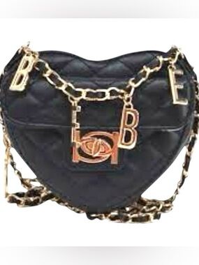 BEBE Black Solana Vegan Leather Quilted Heart Mini Bag - NWT